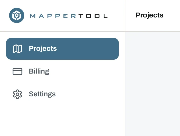 MapperTool sidebar with Projects, Billing and Settings