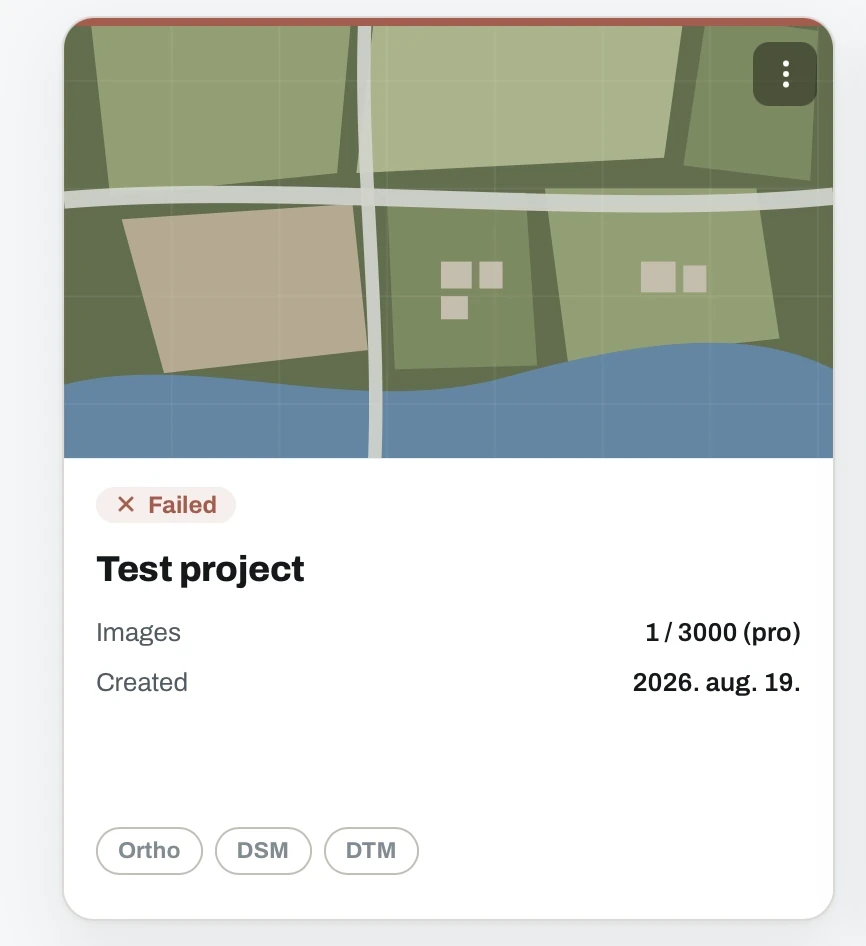 Failed project card on the MapperTool dashboard