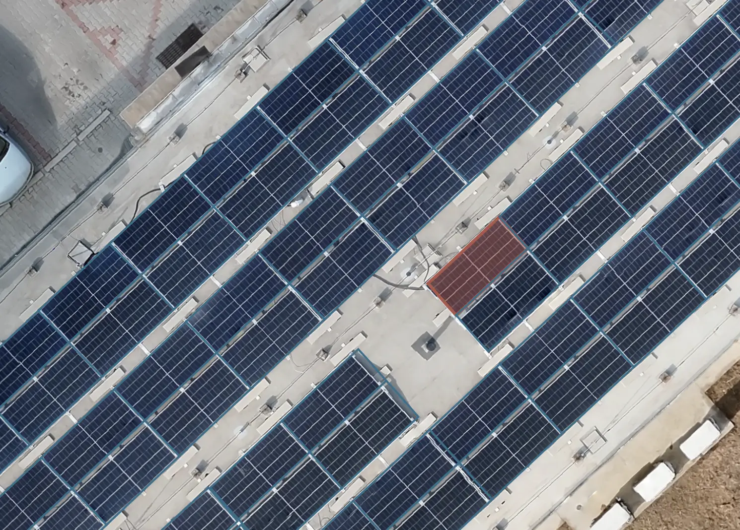 Solar panel flagged as faulty and highlighted on the RGB orthomosaic