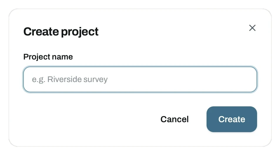 Create project dialog with a project name field